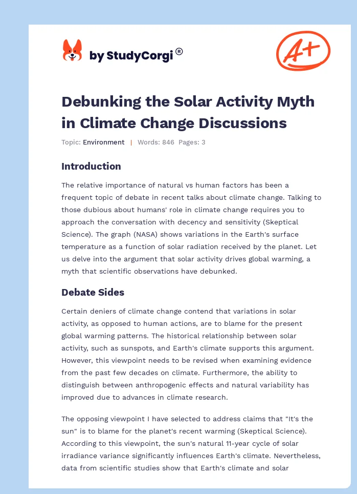 Debunking the Solar Activity Myth in Climate Change Discussions. Page 1