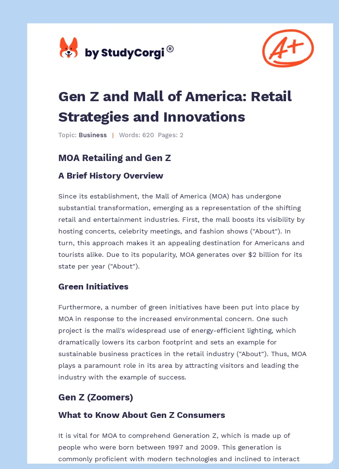 Gen Z and Mall of America: Retail Strategies and Innovations. Page 1