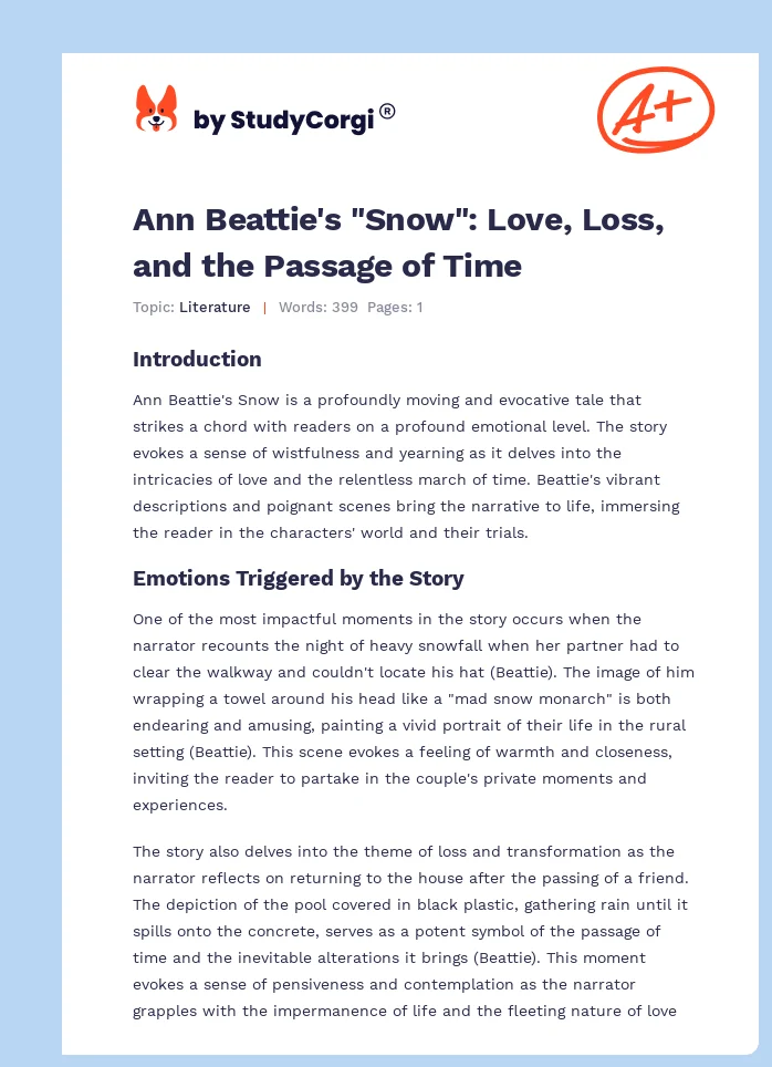 Ann Beattie's "Snow": Love, Loss, and the Passage of Time. Page 1