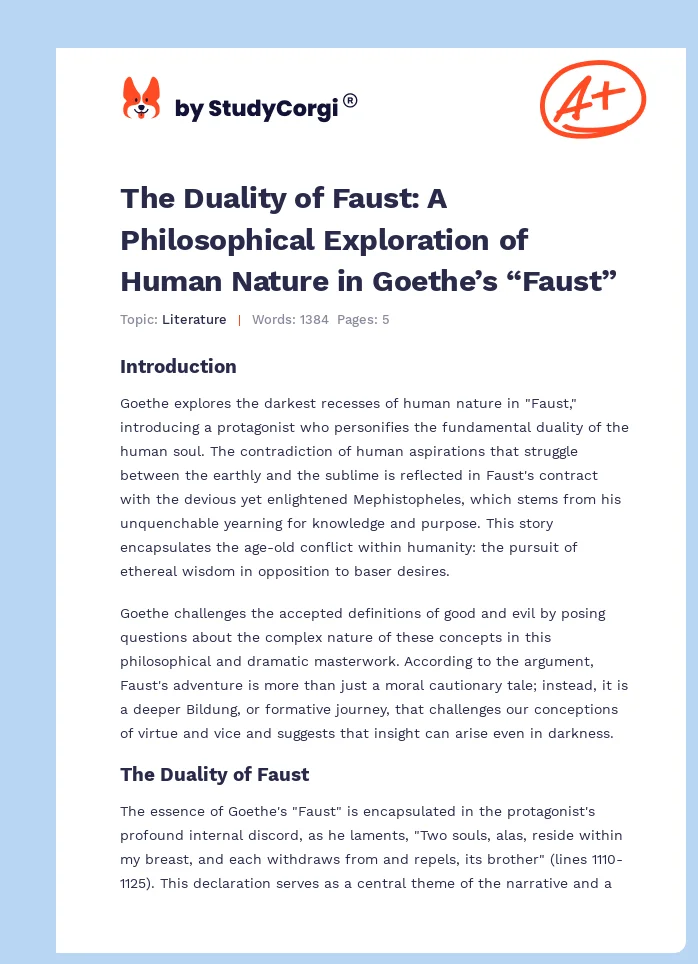 The Duality of Faust: A Philosophical Exploration of Human Nature in Goethe’s “Faust”. Page 1