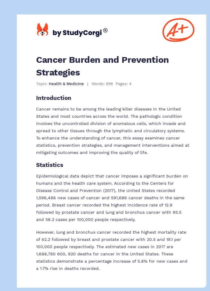 Cancer Burden and Prevention Strategies. Page 1