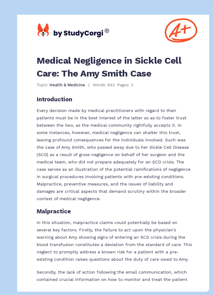 Medical Negligence in Sickle Cell Care: The Amy Smith Case. Page 1