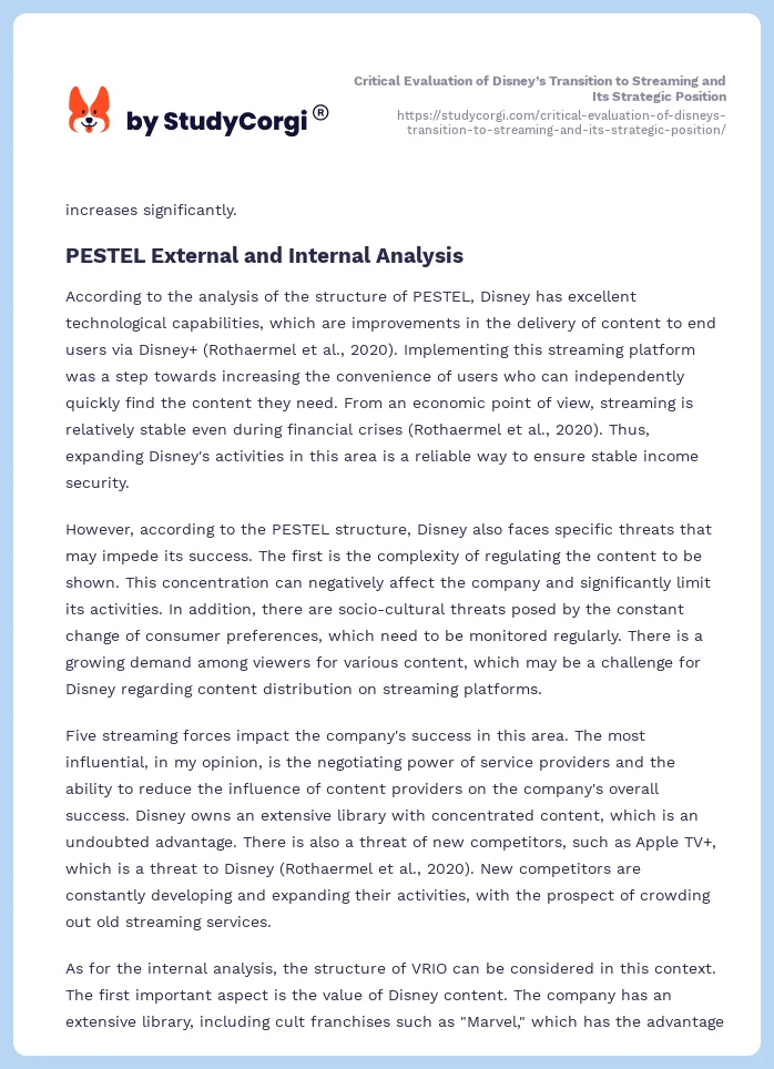 Critical Evaluation of Disney’s Transition to Streaming and Its Strategic Position. Page 2