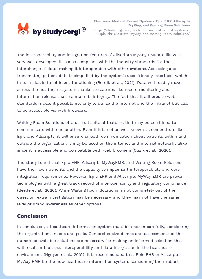 Electronic Medical Record Systems: Epic EHR, Allscripts MyWay, and Waiting Room Solutions. Page 2