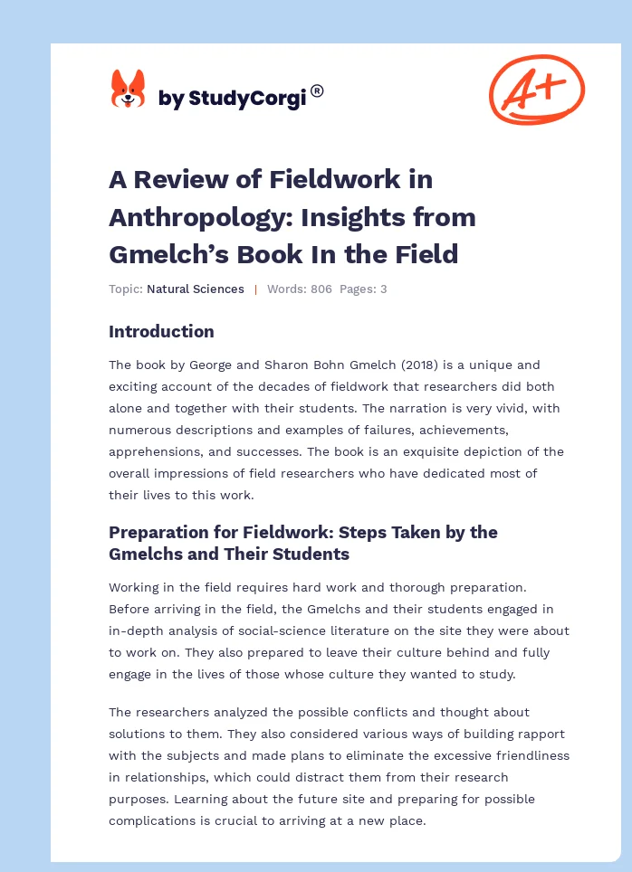 A Review of Fieldwork in Anthropology: Insights from Gmelch’s Book In the Field. Page 1