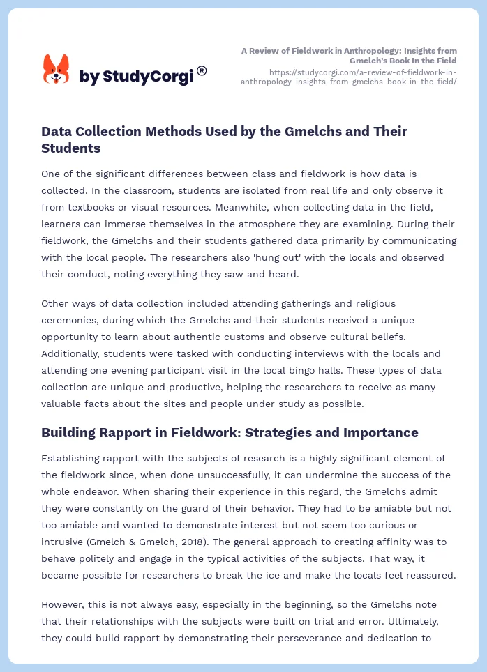 A Review of Fieldwork in Anthropology: Insights from Gmelch’s Book In the Field. Page 2