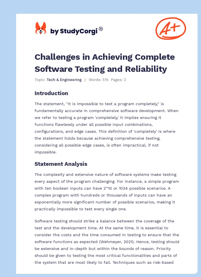 Challenges in Achieving Complete Software Testing and Reliability. Page 1
