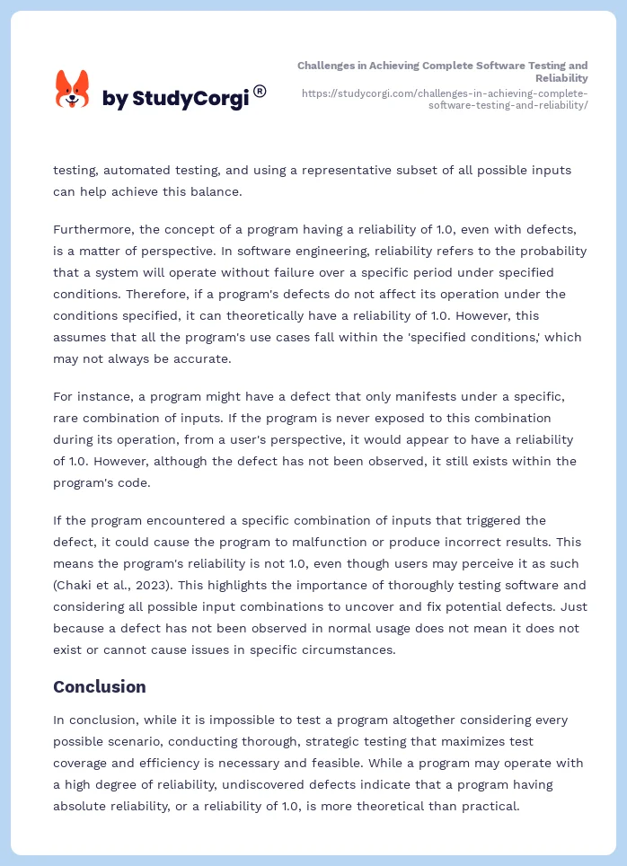 Challenges in Achieving Complete Software Testing and Reliability. Page 2