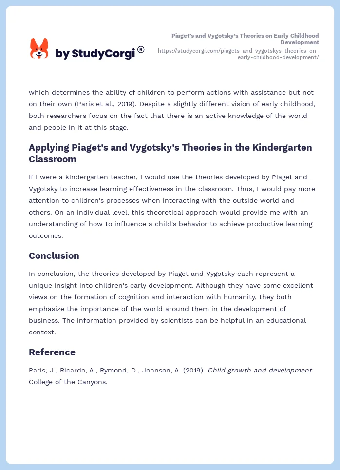 Piaget’s and Vygotsky’s Theories on Early Childhood Development. Page 2