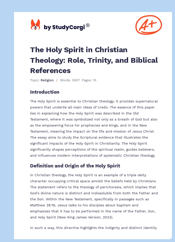 The Holy Spirit in Christian Theology: Role, Trinity, and Biblical References. Page 1