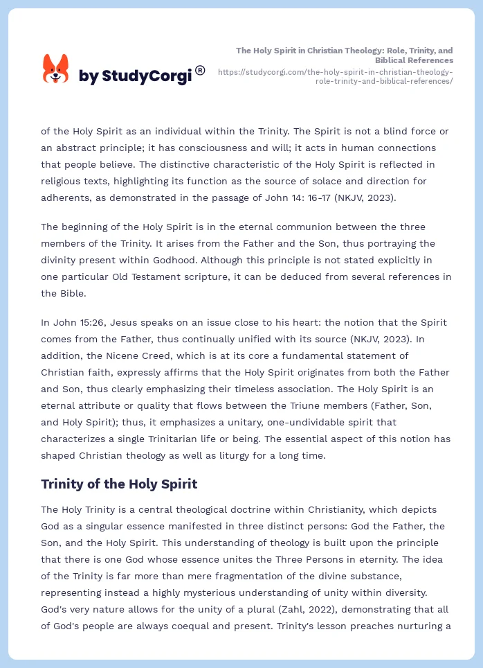 The Holy Spirit in Christian Theology: Role, Trinity, and Biblical References. Page 2
