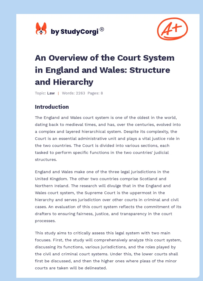 An Overview of the Court System in England and Wales: Structure and Hierarchy. Page 1