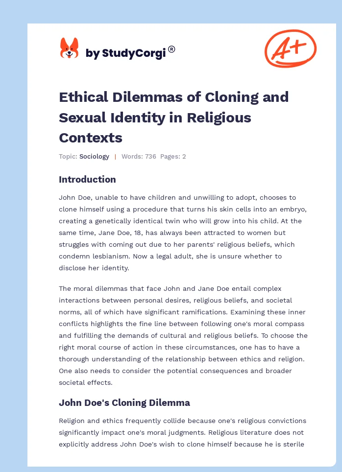 Ethical Dilemmas of Cloning and Sexual Identity in Religious Contexts. Page 1