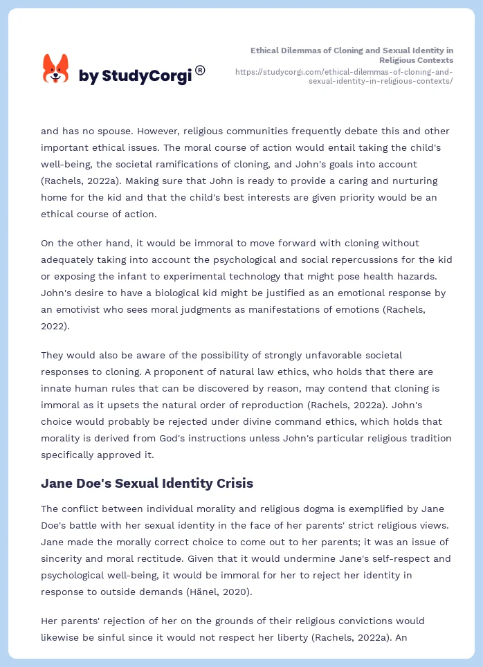 Ethical Dilemmas of Cloning and Sexual Identity in Religious Contexts. Page 2