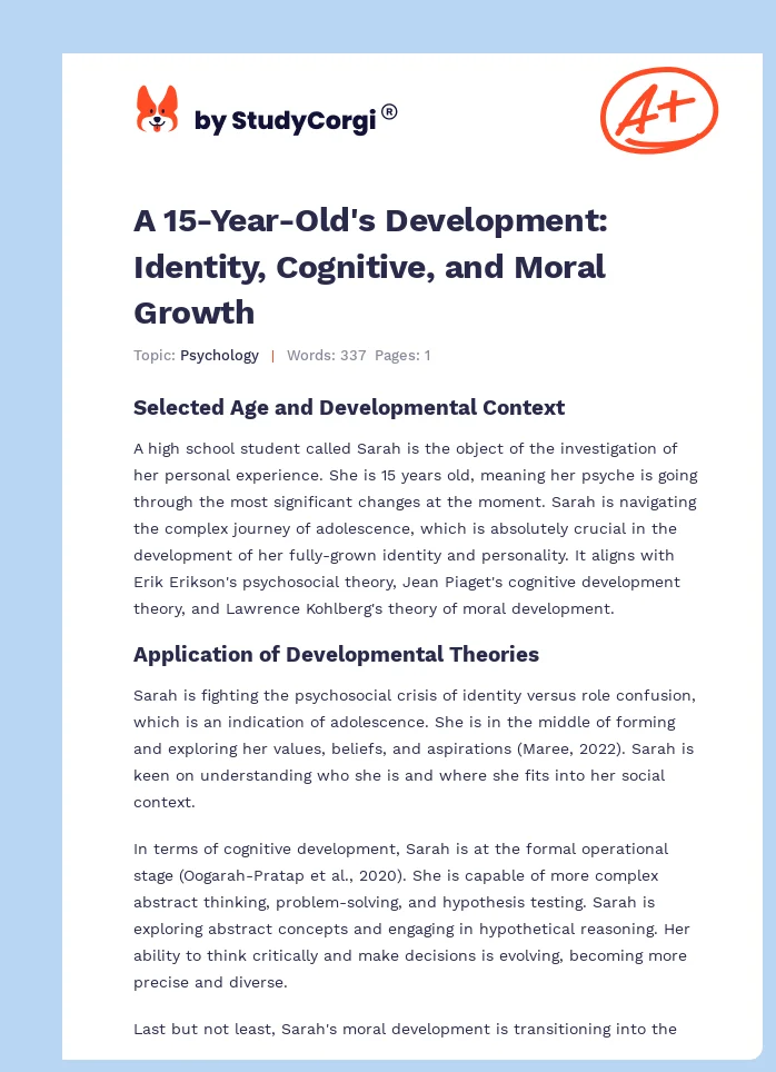 A 15-Year-Old's Development: Identity, Cognitive, and Moral Growth. Page 1