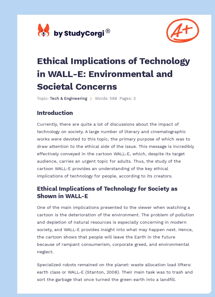 Ethical Implications of Technology in WALL-E: Environmental and Societal Concerns. Page 1