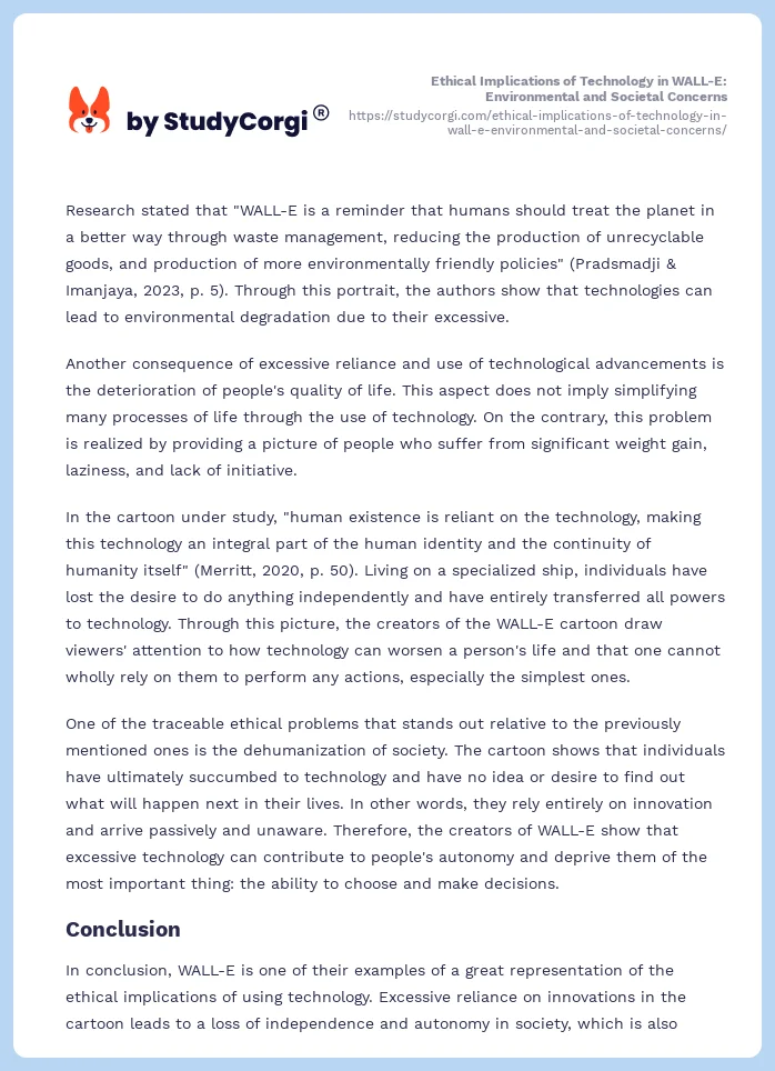 Ethical Implications of Technology in WALL-E: Environmental and Societal Concerns. Page 2