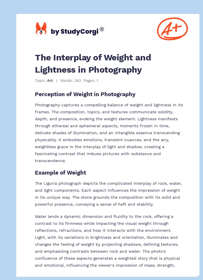 The Interplay of Weight and Lightness in Photography. Page 1