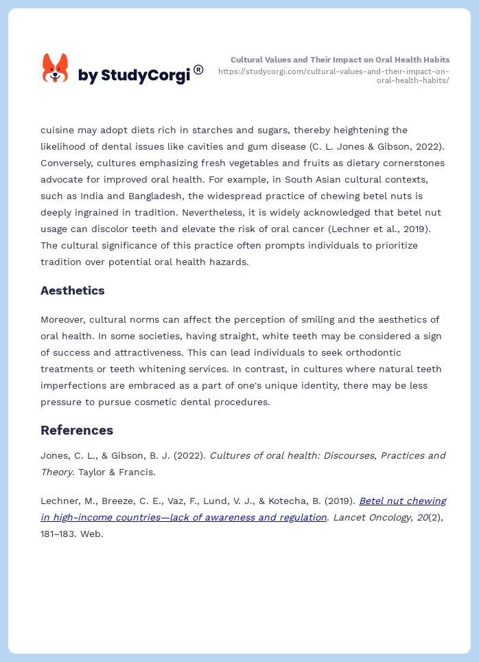 Cultural Values and Their Impact on Oral Health Habits. Page 2