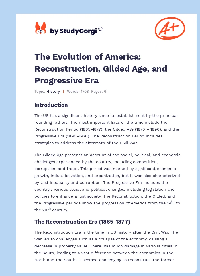 The Evolution of America: Reconstruction, Gilded Age, and Progressive Era. Page 1