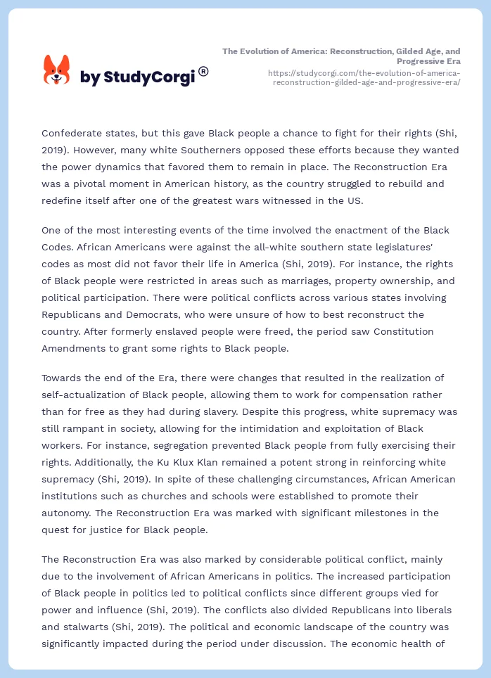 The Evolution of America: Reconstruction, Gilded Age, and Progressive Era. Page 2