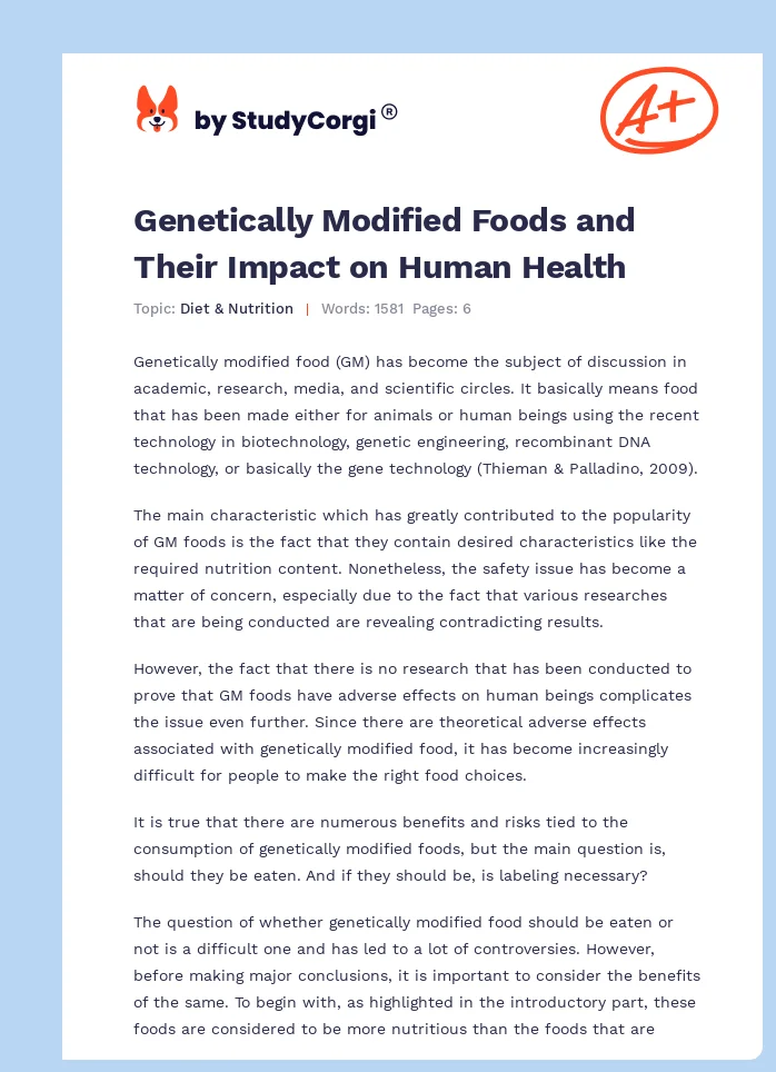 Genetically Modified Foods and Their Impact on Human Health. Page 1