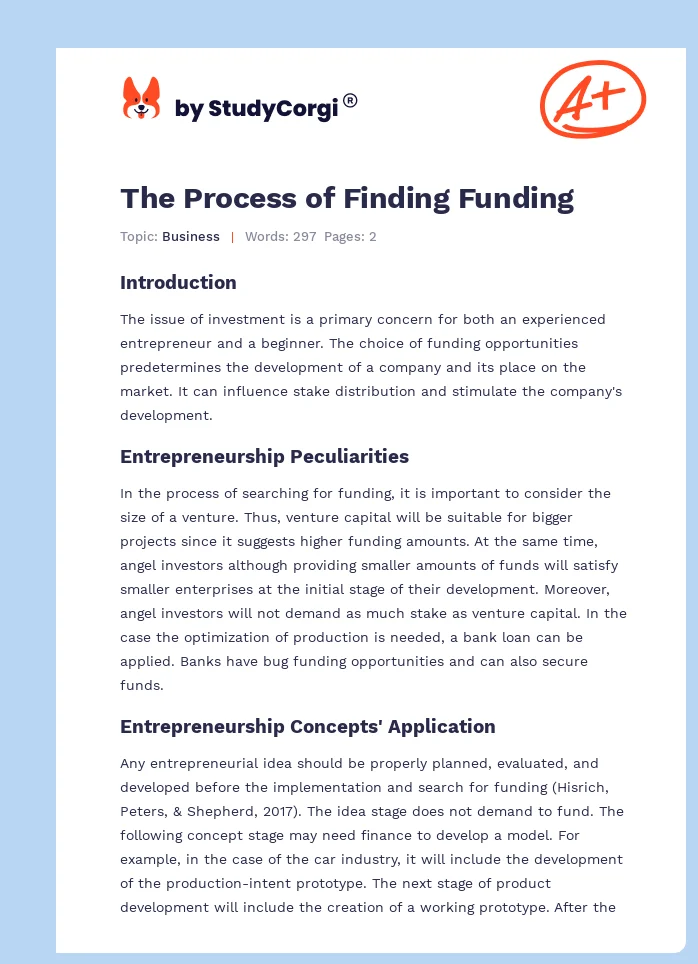 The Process of Finding Funding. Page 1
