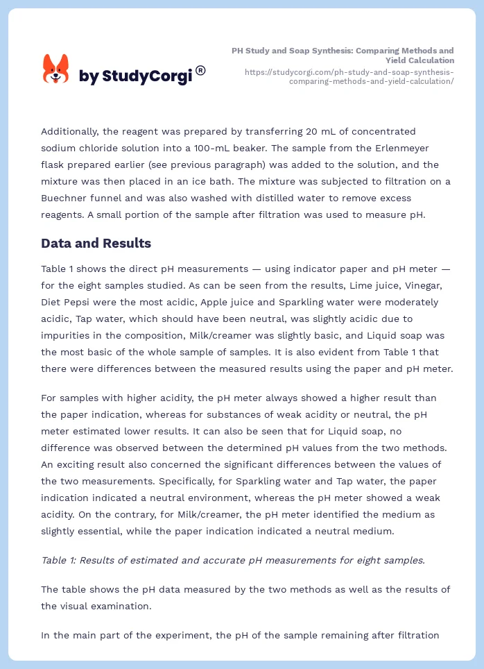 PH Study and Soap Synthesis: Comparing Methods and Yield Calculation. Page 2