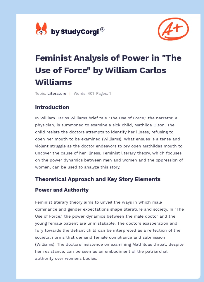 Feminist Analysis of Power in "The Use of Force" by William Carlos Williams. Page 1