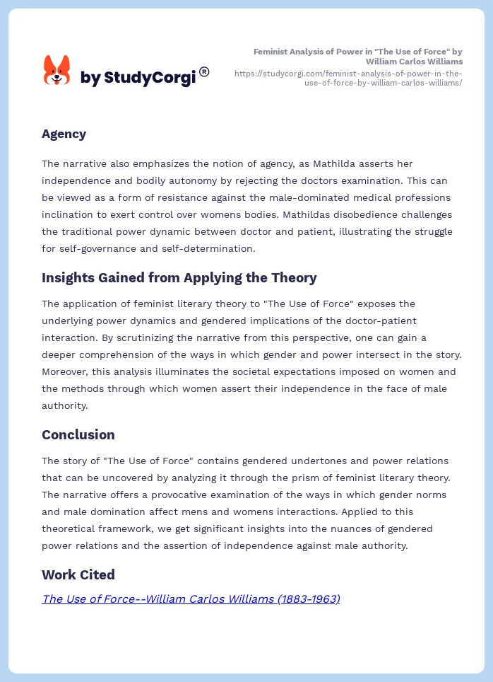 Feminist Analysis of Power in "The Use of Force" by William Carlos Williams. Page 2