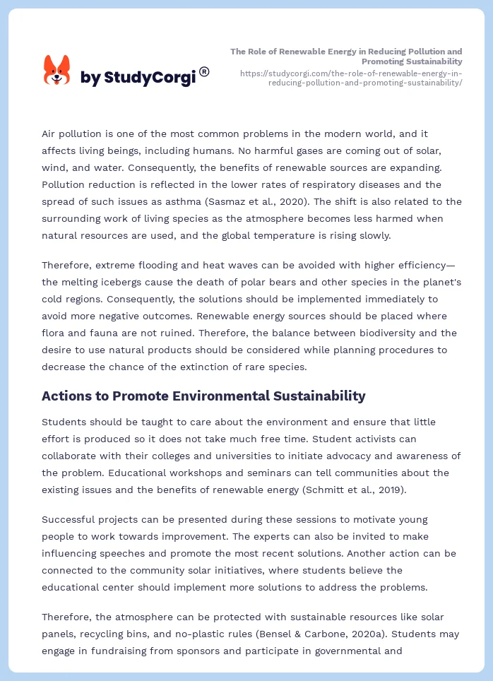 The Role of Renewable Energy in Reducing Pollution and Promoting Sustainability. Page 2