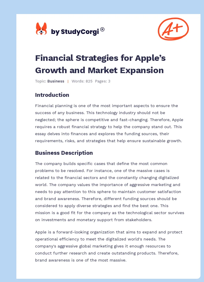 Financial Strategies for Apple’s Growth and Market Expansion. Page 1