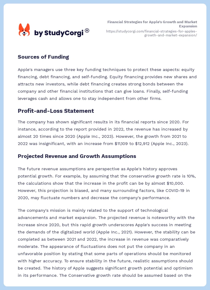 Financial Strategies for Apple’s Growth and Market Expansion. Page 2