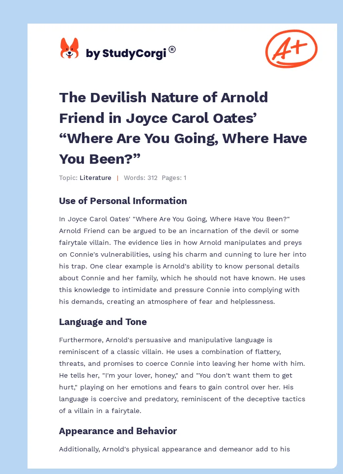 The Devilish Nature of Arnold Friend in Joyce Carol Oates’ “Where Are You Going, Where Have You Been?”. Page 1