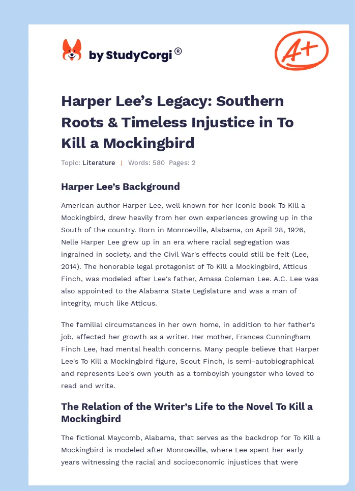 Harper Lee’s Legacy: Southern Roots & Timeless Injustice in To Kill a Mockingbird. Page 1