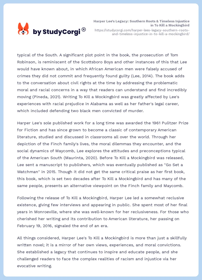 Harper Lee’s Legacy: Southern Roots & Timeless Injustice in To Kill a Mockingbird. Page 2