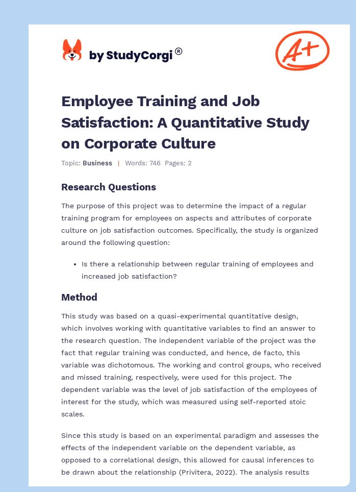 Employee Training and Job Satisfaction: A Quantitative Study on Corporate Culture. Page 1