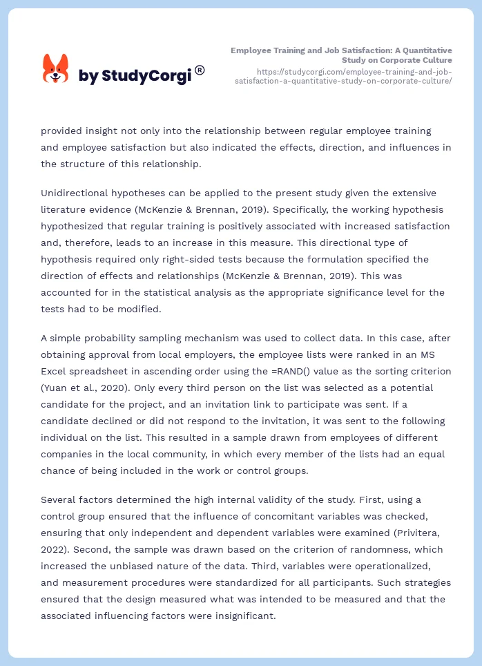 Employee Training and Job Satisfaction: A Quantitative Study on Corporate Culture. Page 2