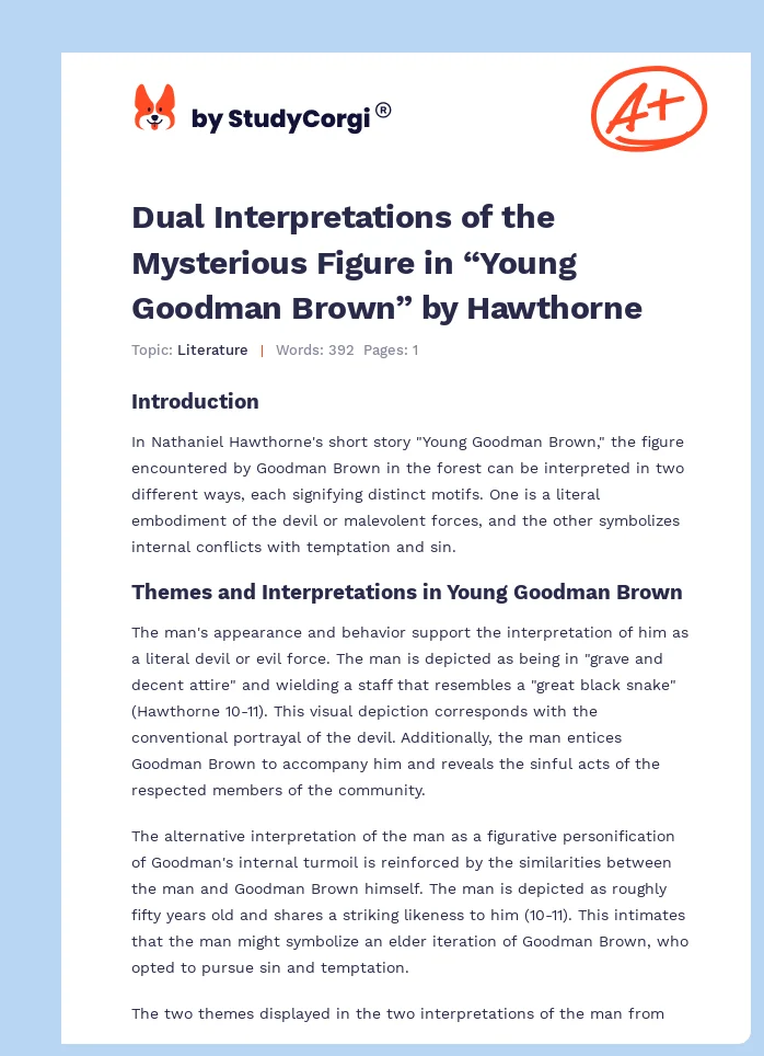 Dual Interpretations of the Mysterious Figure in “Young Goodman Brown” by Hawthorne. Page 1
