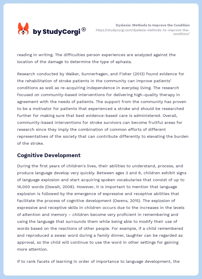 Dyslexia: Methods to Improve the Condition. Page 2