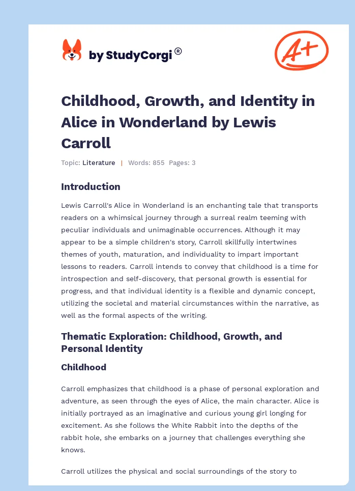 Childhood, Growth, and Identity in Alice in Wonderland by Lewis Carroll. Page 1