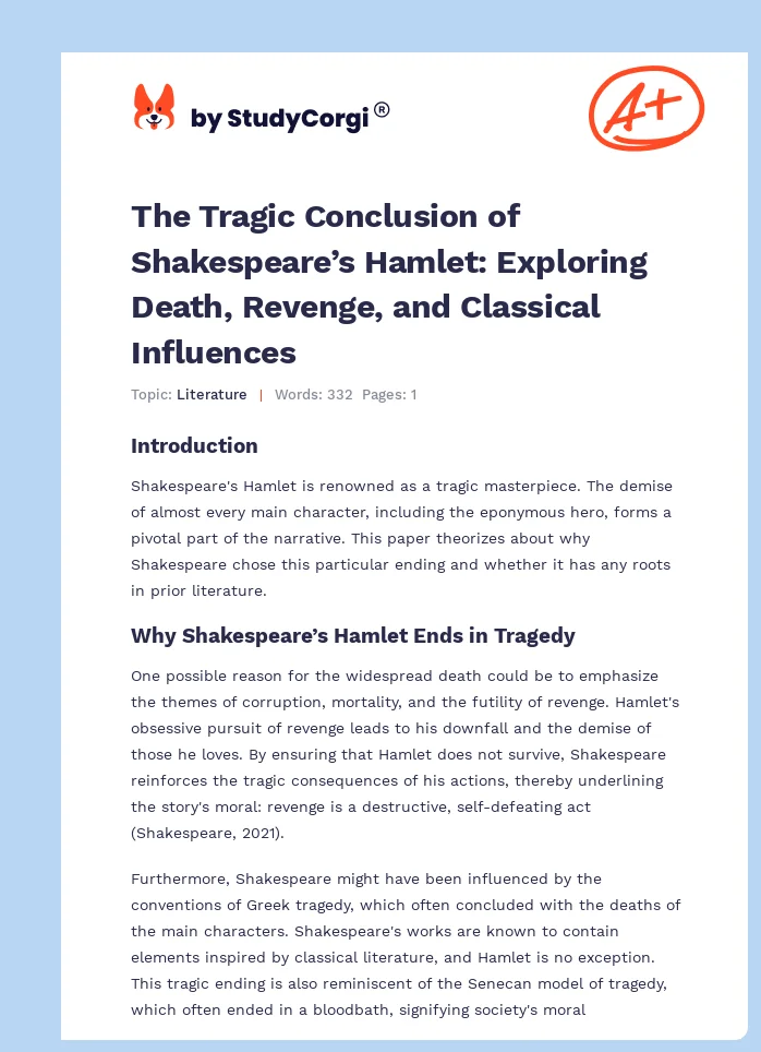 The Tragic Conclusion of Shakespeare’s Hamlet: Exploring Death, Revenge, and Classical Influences. Page 1