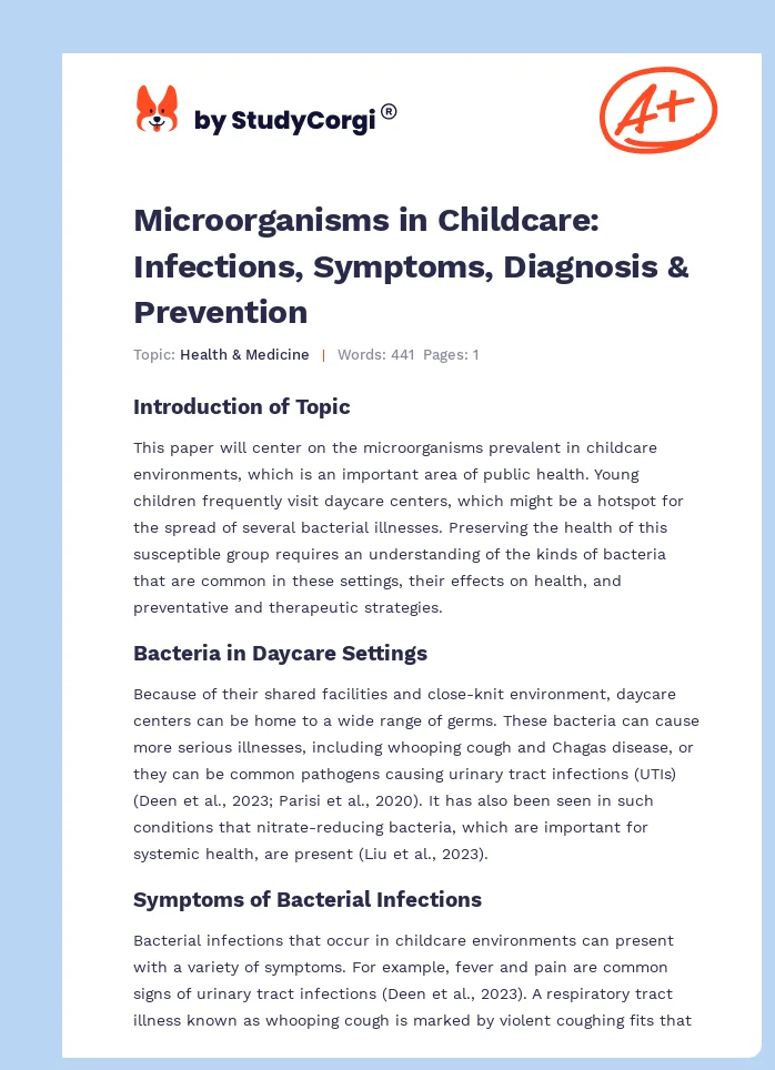 Microorganisms in Childcare: Infections, Symptoms, Diagnosis & Prevention. Page 1