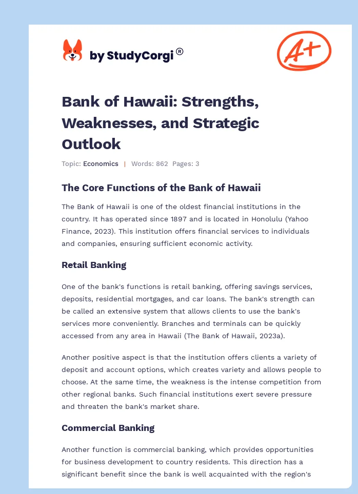 Bank of Hawaii: Strengths, Weaknesses, and Strategic Outlook. Page 1