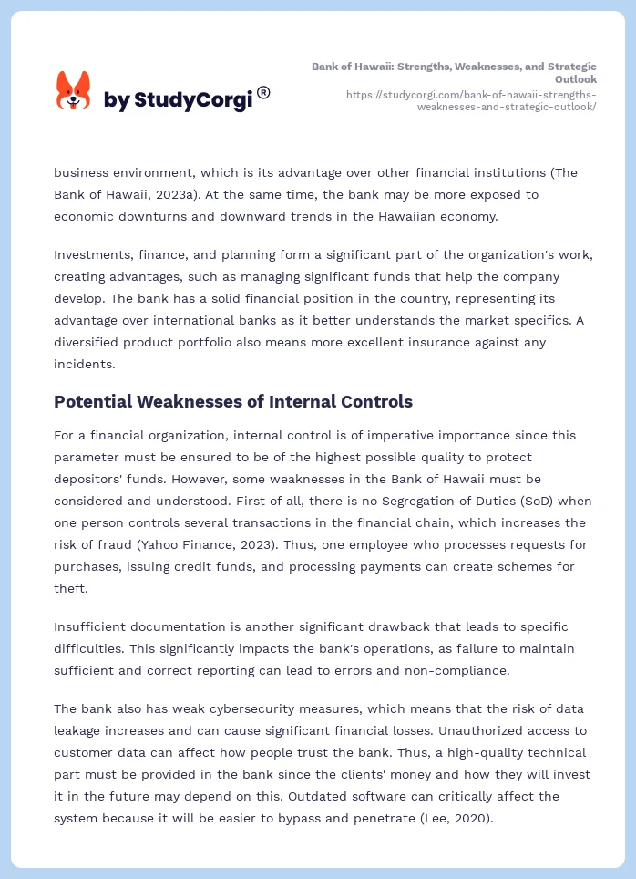 Bank of Hawaii: Strengths, Weaknesses, and Strategic Outlook. Page 2