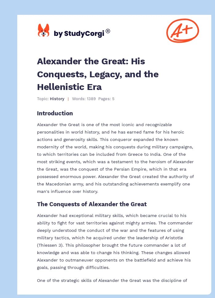 Alexander the Great: His Conquests, Legacy, and the Hellenistic Era. Page 1