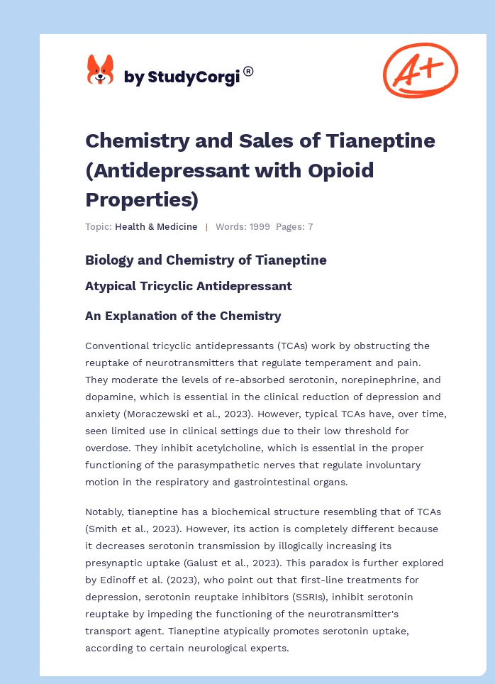 Chemistry and Sales of Tianeptine (Antidepressant with Opioid Properties). Page 1