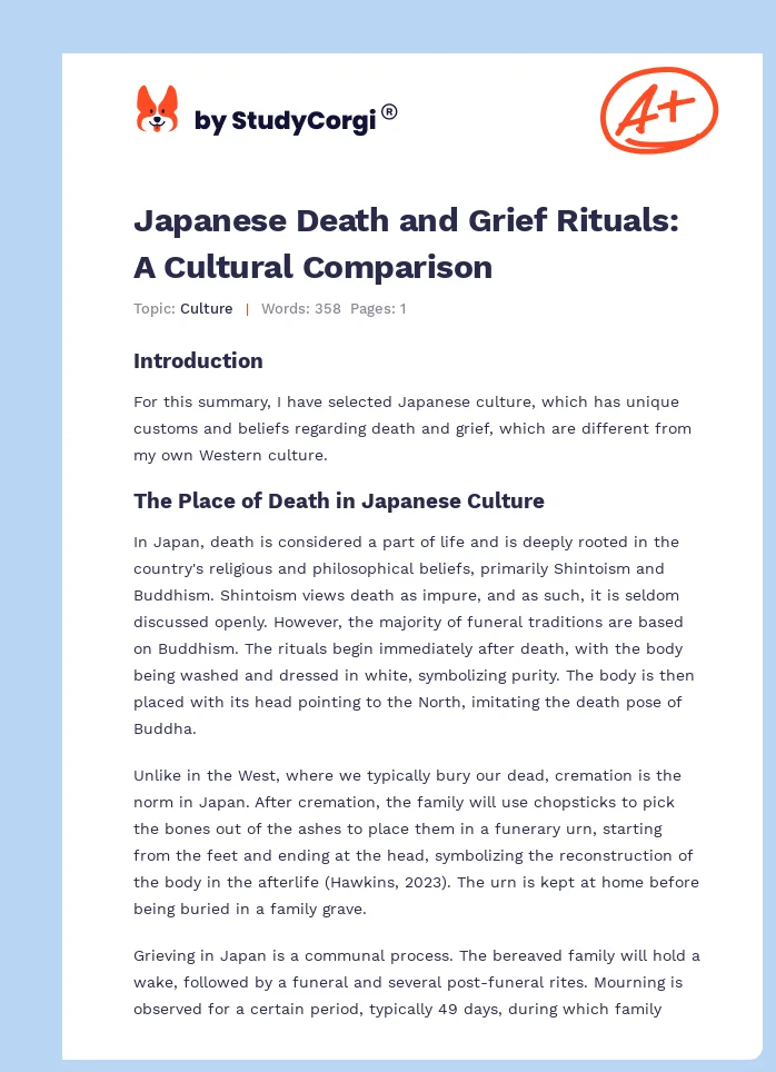 Japanese Death and Grief Rituals: A Cultural Comparison. Page 1