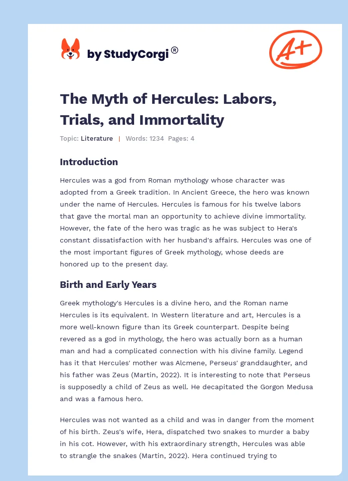 The Myth of Hercules: Labors, Trials, and Immortality. Page 1