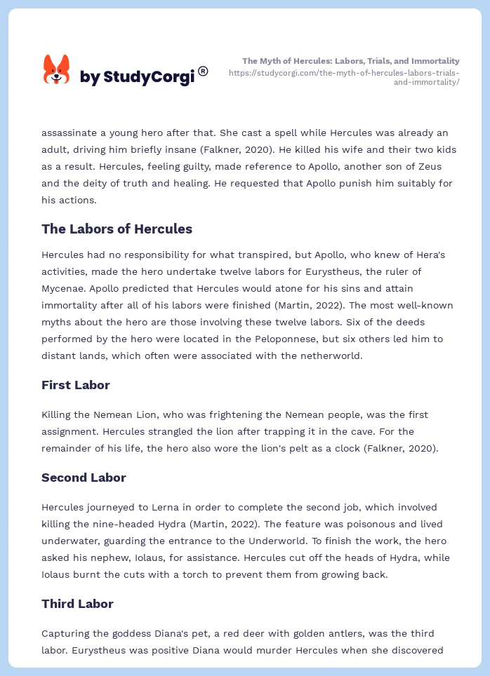 The Myth of Hercules: Labors, Trials, and Immortality. Page 2
